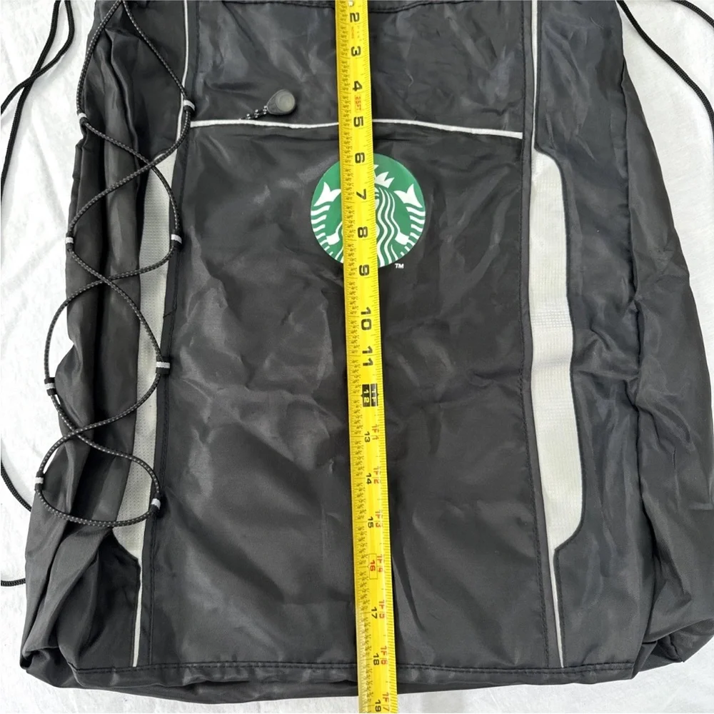 Starbucks Logo Drawstring Backpack Cinch Bag Gym Black Reflective Bungee ￼￼